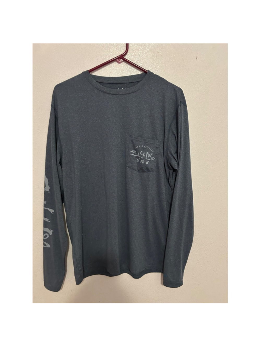 Salt Life SLX Mens Long Sleeve Pocket T-Shirt Heather Gray Medium b2-134